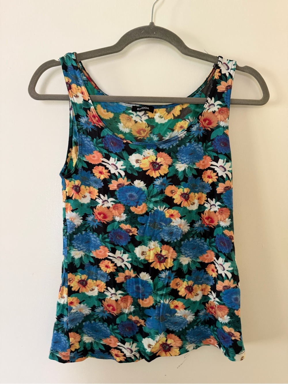 Floral Scoop Neck Tank — Blue, Green, Orange & White